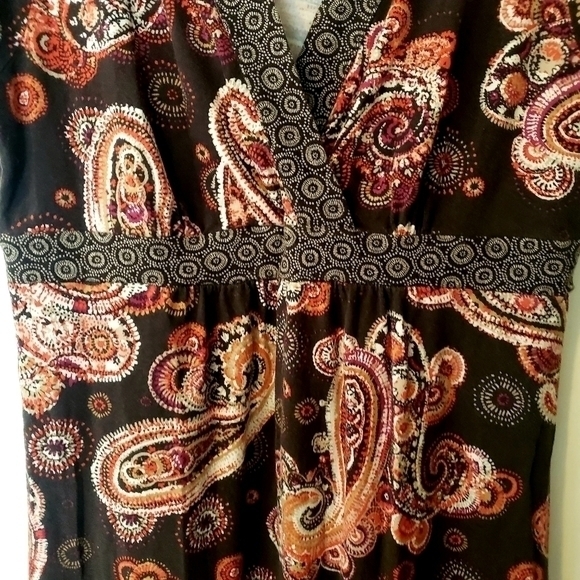 Vintage Croft & Barrow Brown Paisley‎ Print V Neckline Knit Dress size XL - Picture 4 of 10